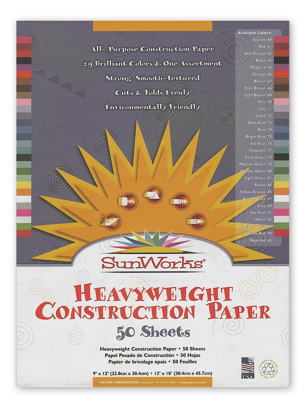 Sunworks 12 x 18 Construction Paper Assorted Colors 50 Sheet Packs