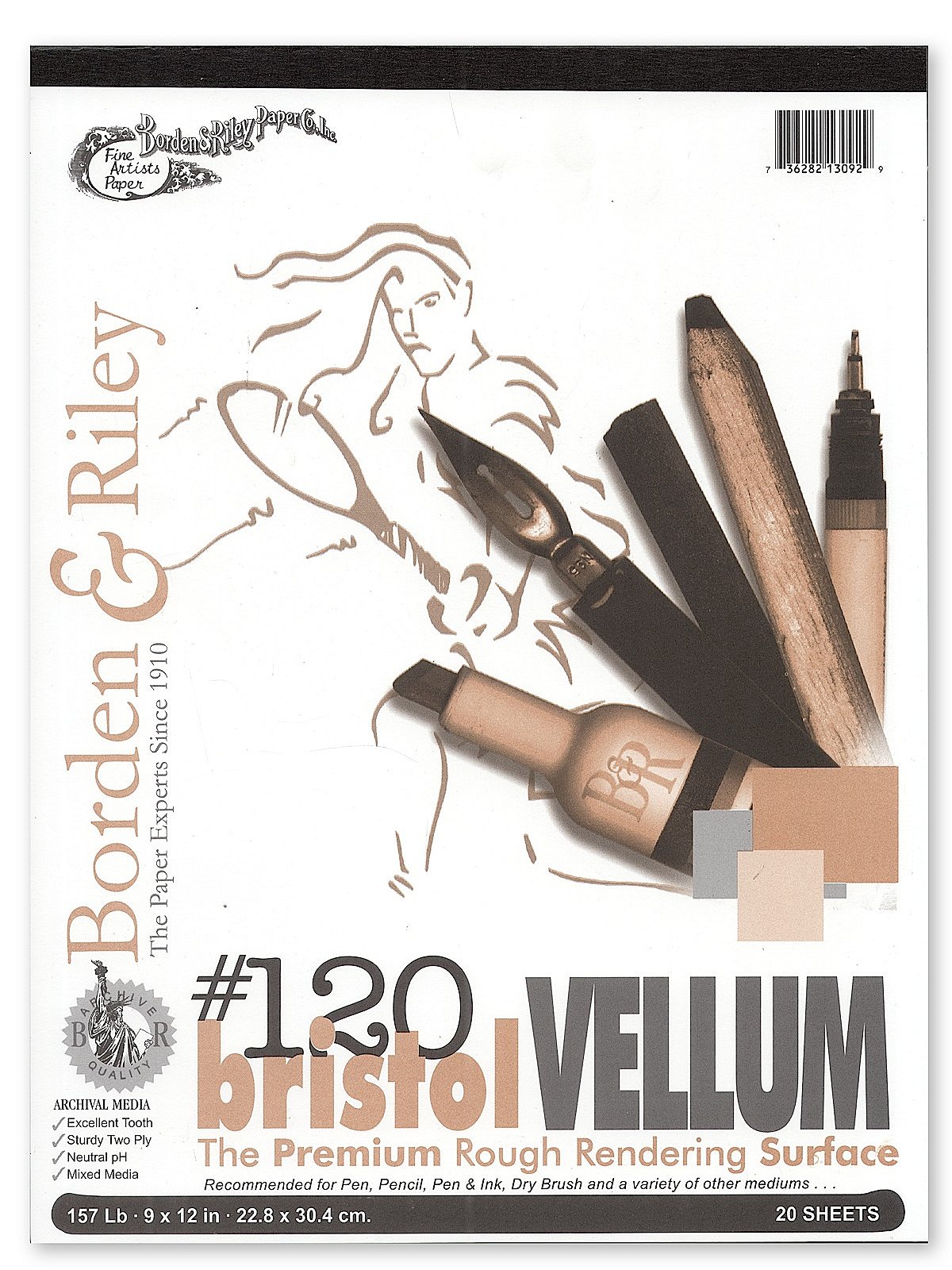 Borden & Riley® No. 120P Bristol Smooth Paper Pad, 9 x 12