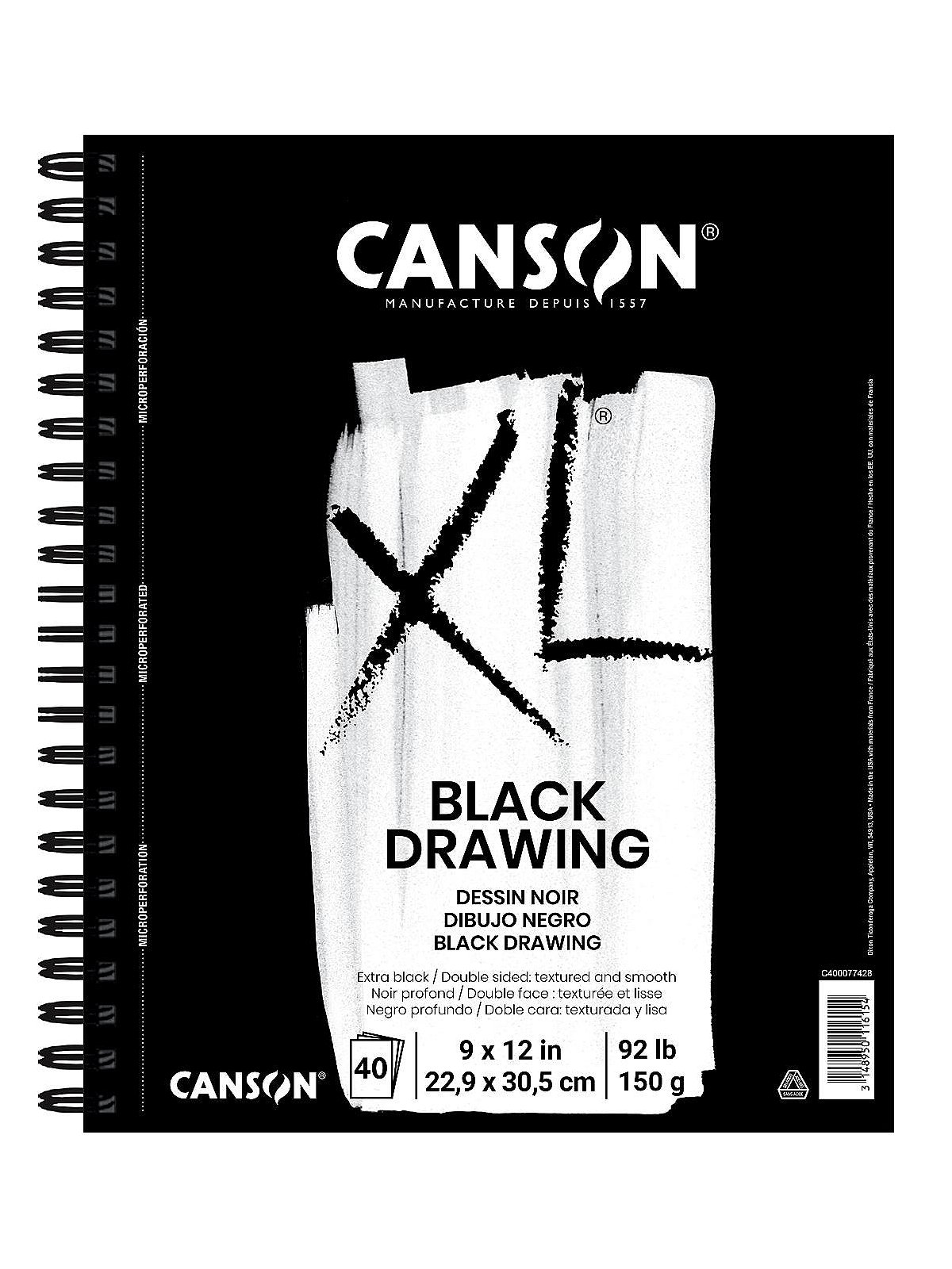 Canson XL Black Drawing Pad, 9 inch x 12 inch, 40 Sheets
