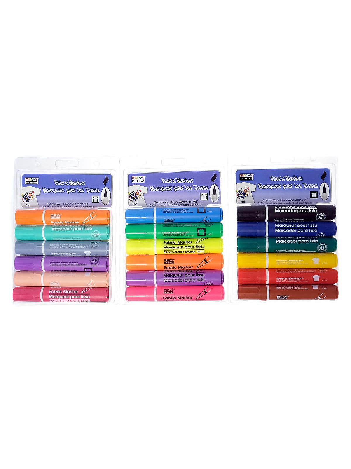 Marvy Uchida Puffy Velvet fabric markers set of 6 Fluorescent colours