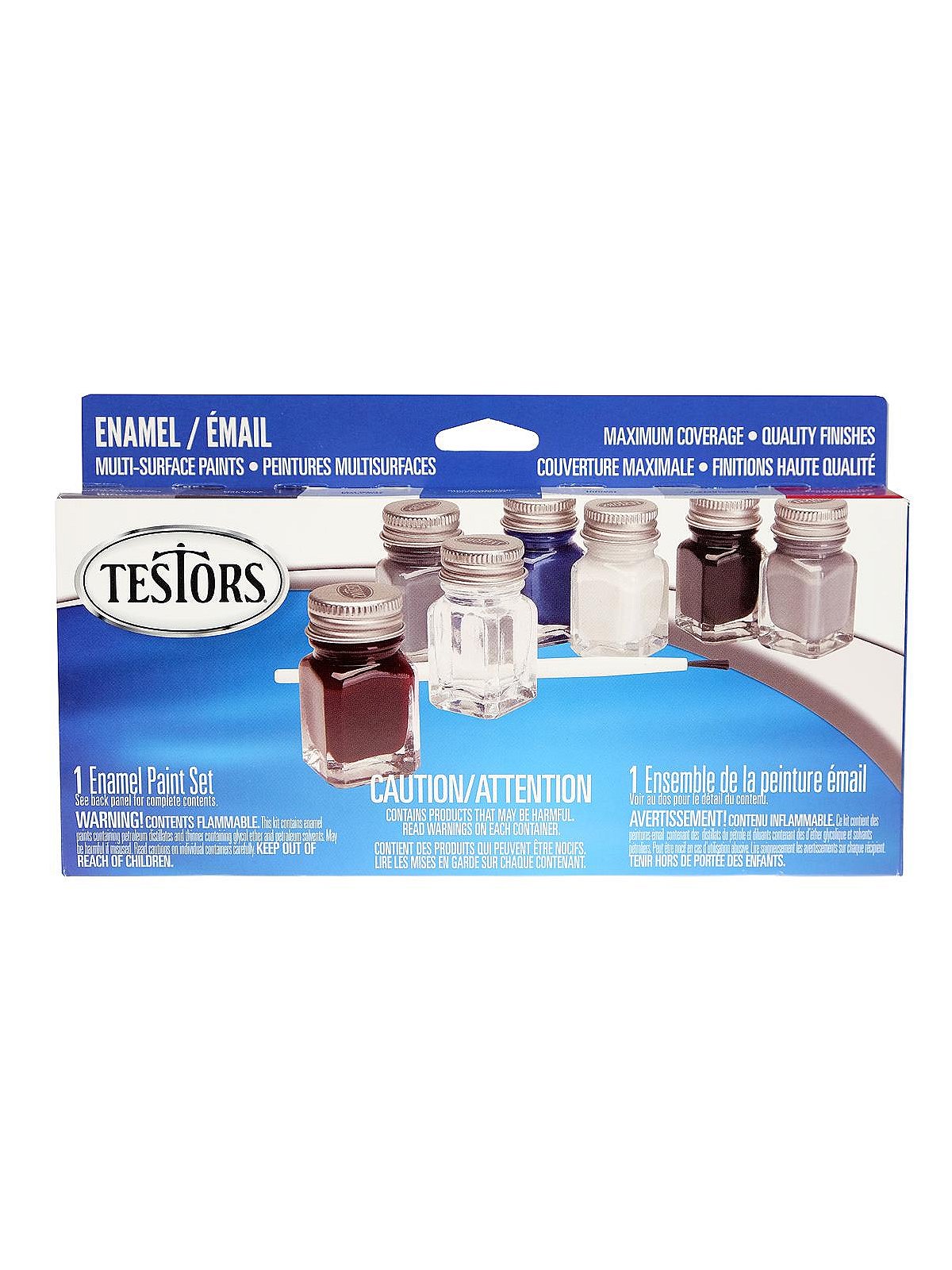 Vintage glass jars of TesTors model car paint in 4 in 1 brand model car kit  box