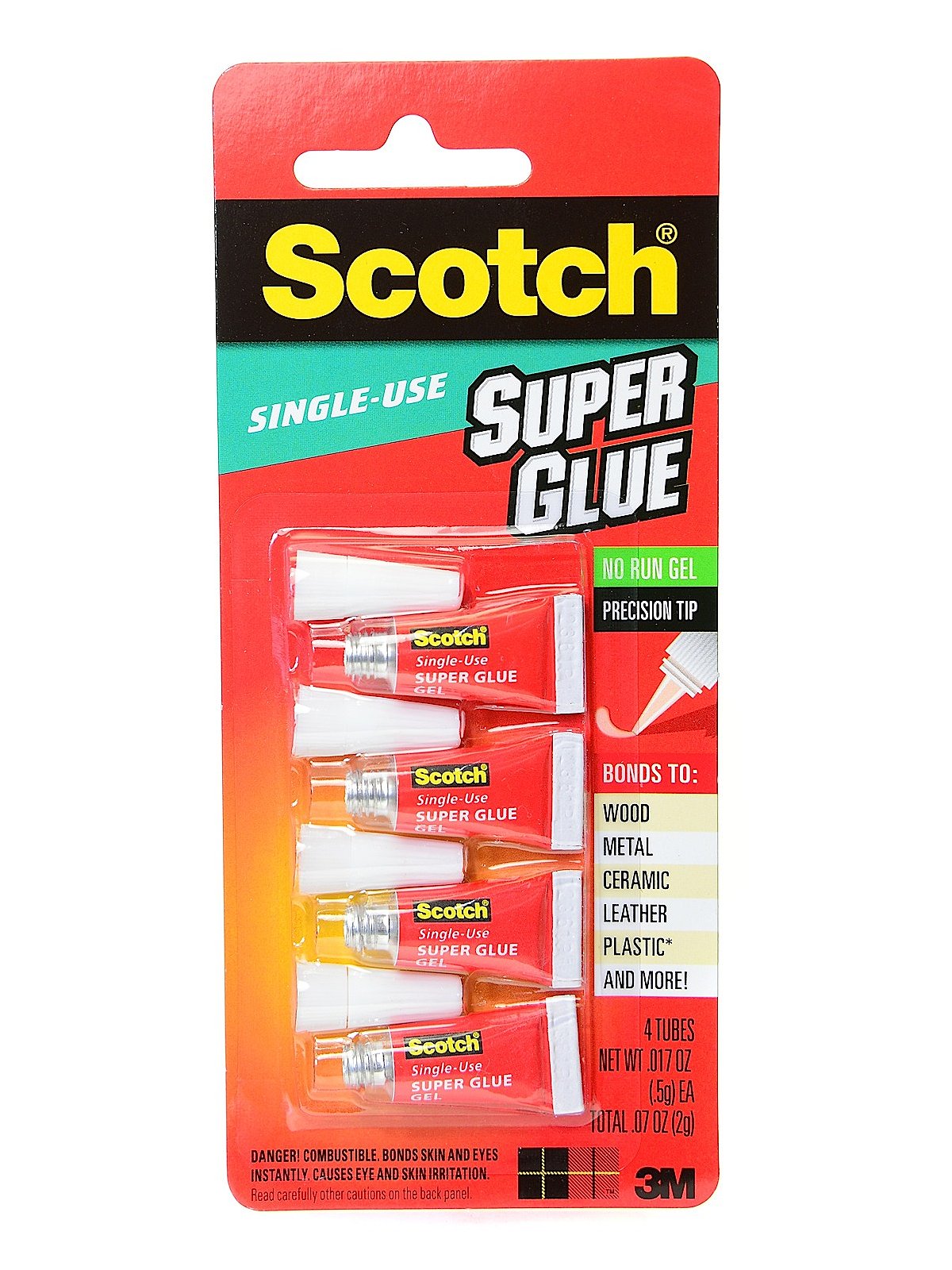 Scotch Super Glue, Gel, Single-Use - 4 pack, 0.017 oz tubes