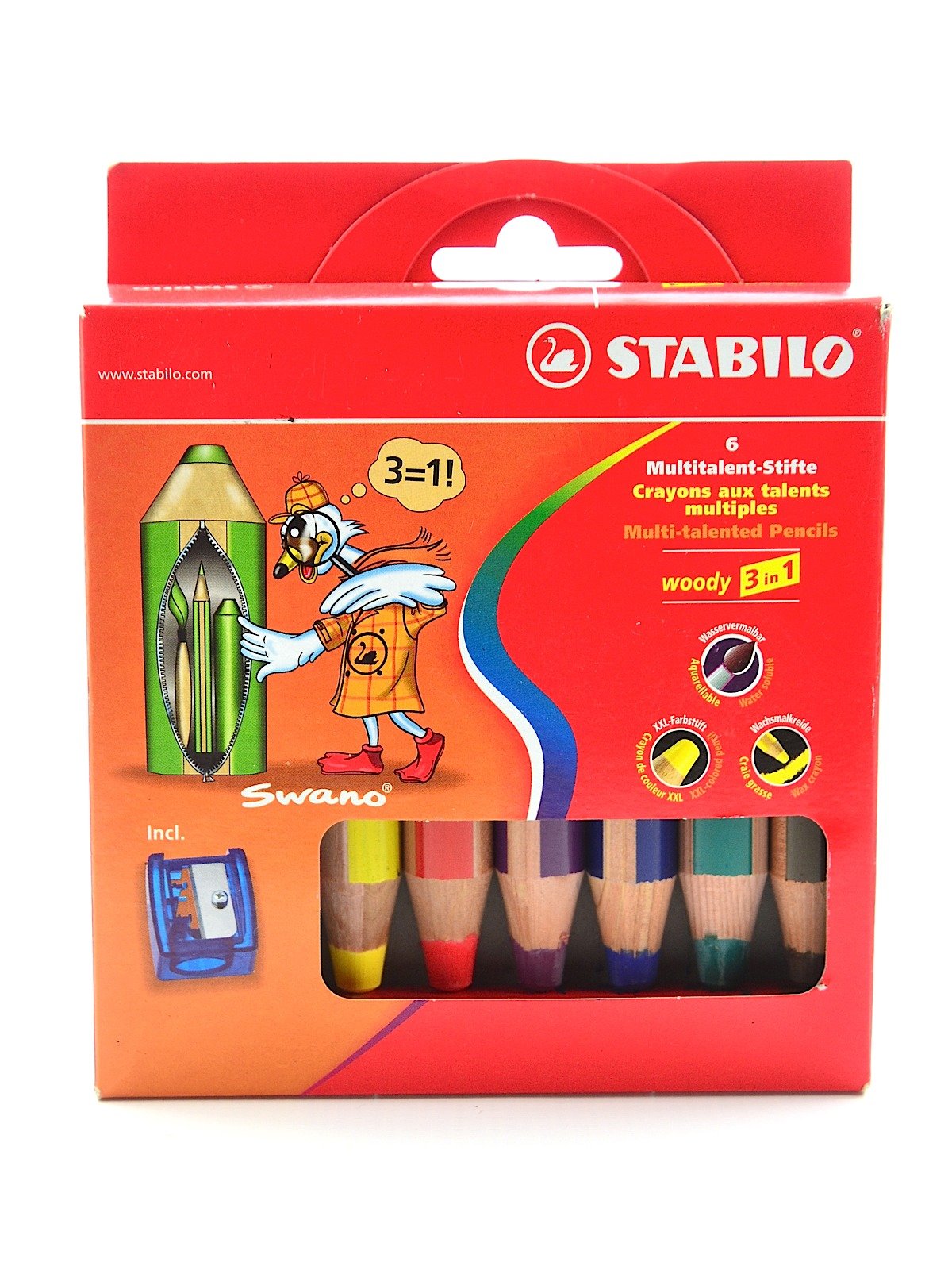 Stabilo - Woody 3 in 1 Pencil set of 6 with Sharpener
