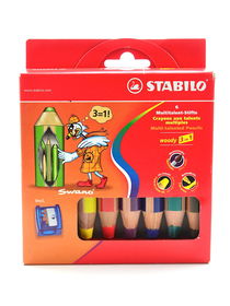 Stabilo Woody 3 in 1 Pencil set of 6 with Sharpener