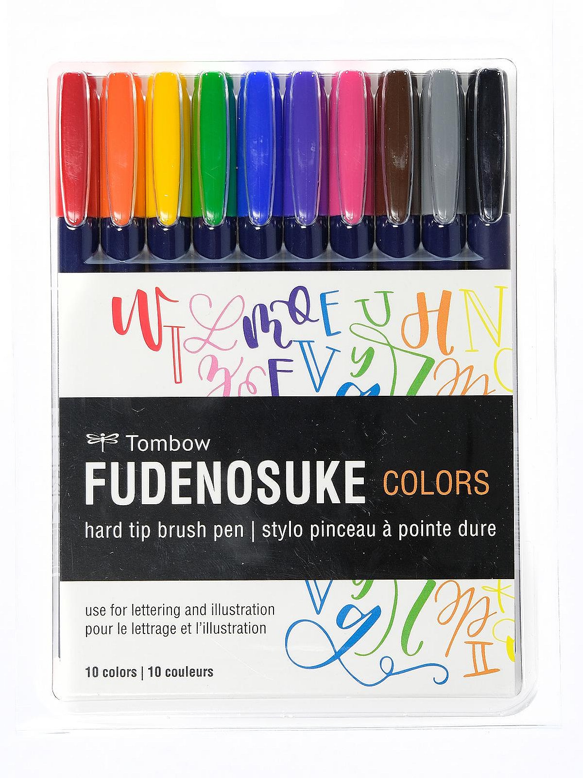 Tombow Fudenosuke Brush Pen Set of 10 Brilliant Colors Calligraphy