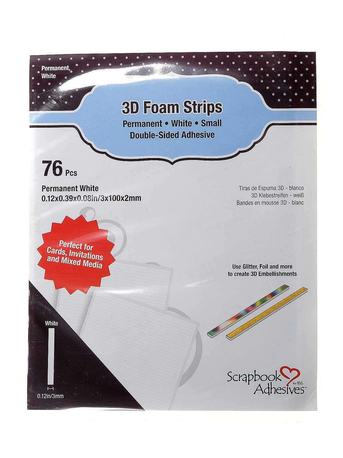 Scrapbook Adhesives 3D Foam Strips 76/Pkg White, 0.12X3.93X0.08