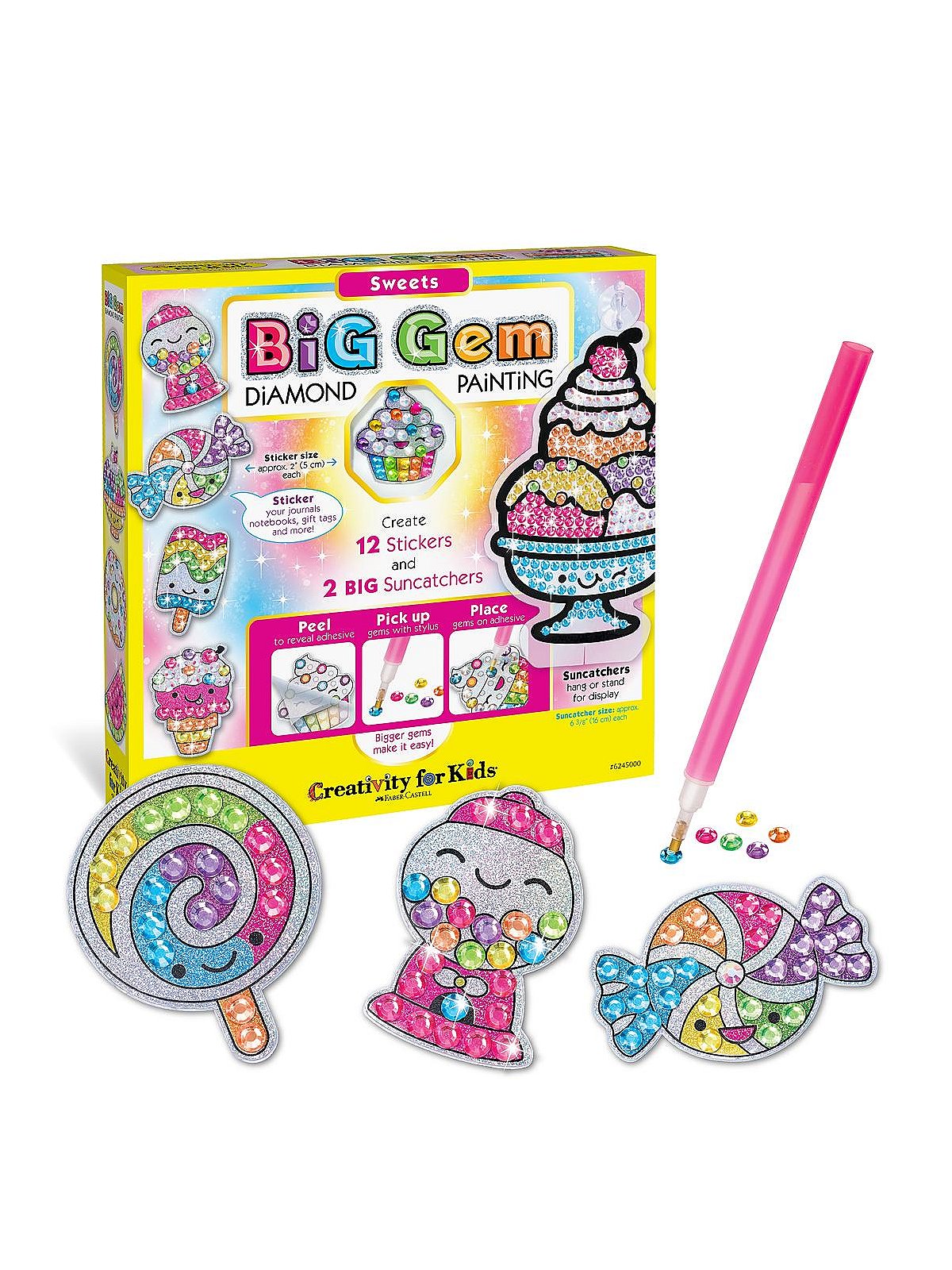 Big Gem Diamond Painting Craft Kit for Kids, Stickers and