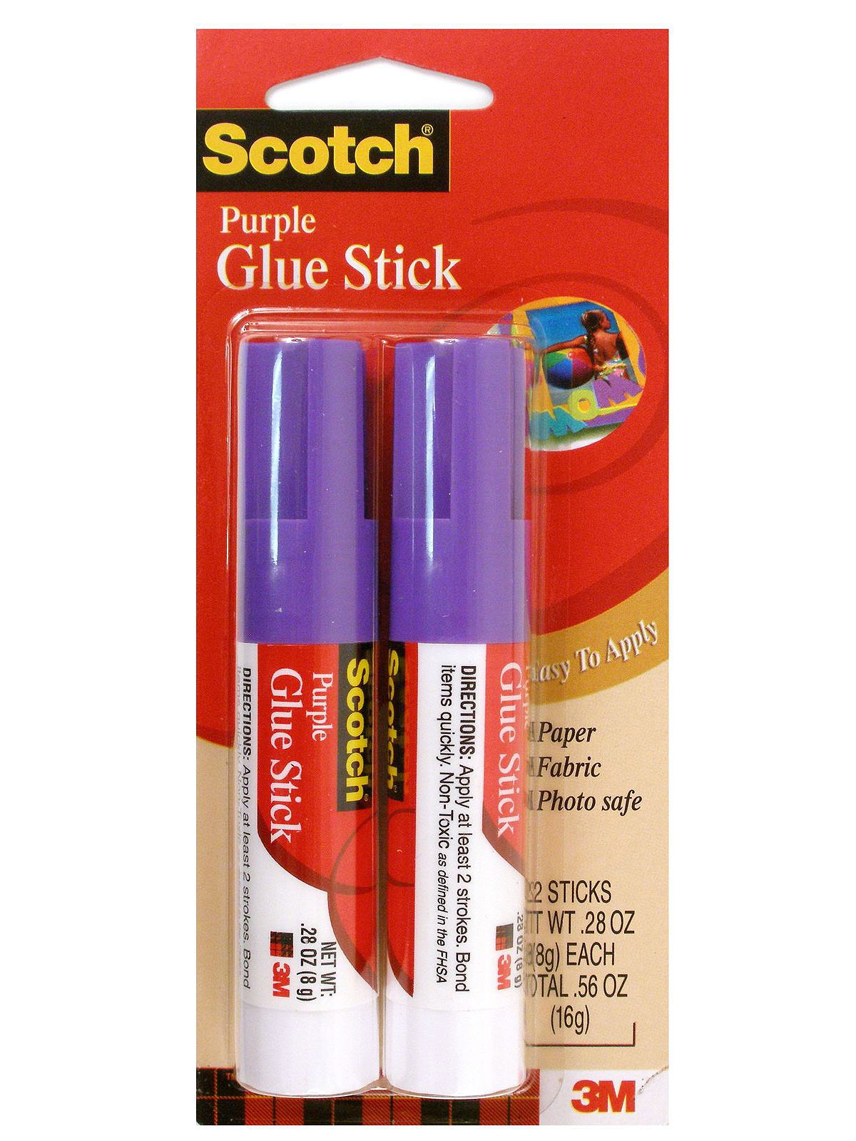3M Scotch Permanent Adhesive Purple & White Glue Stick Value Pack, 4 x 8g