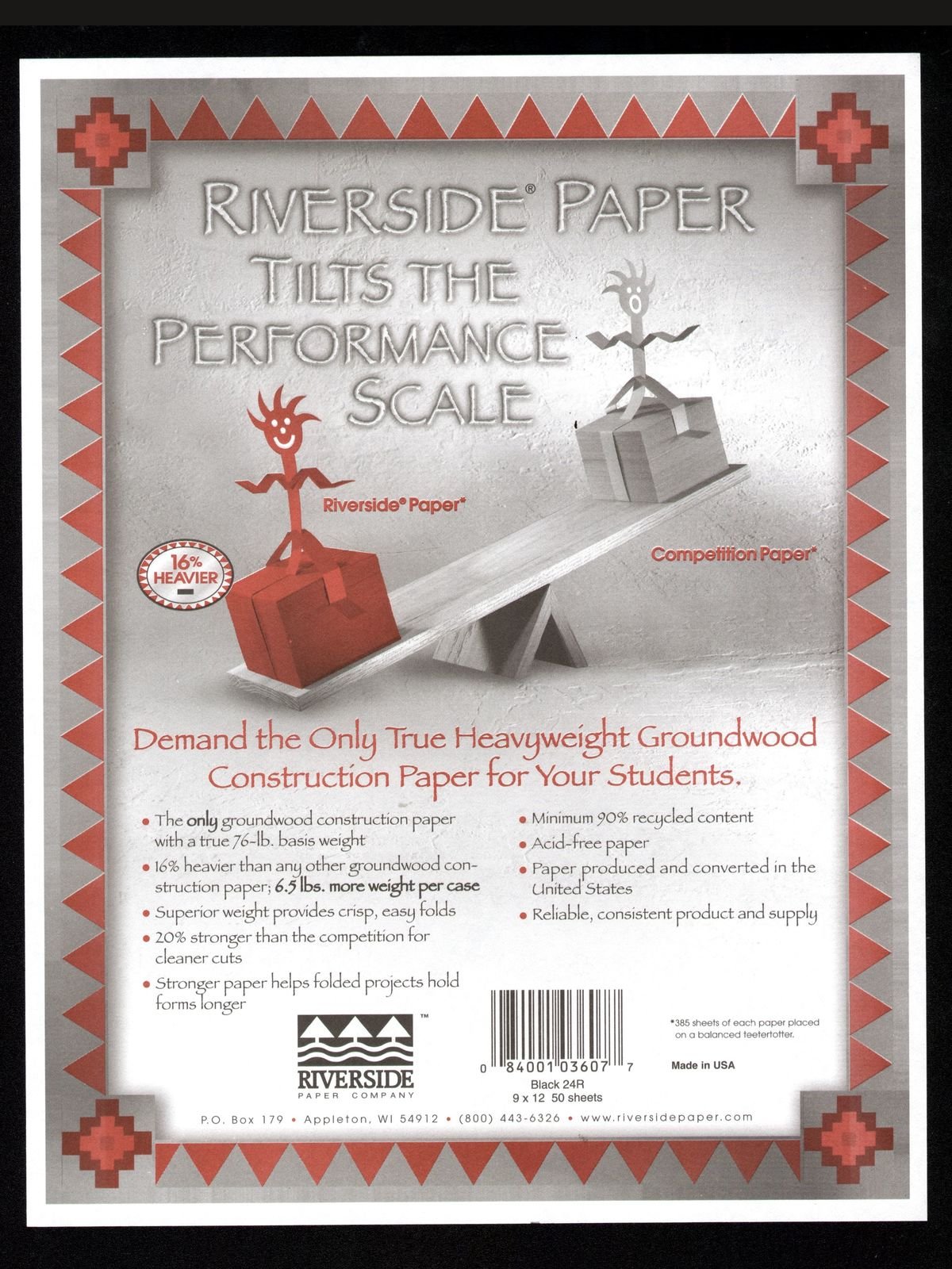 Riverside Paper Company - Black Heavyweight Groundwood Construction Paper