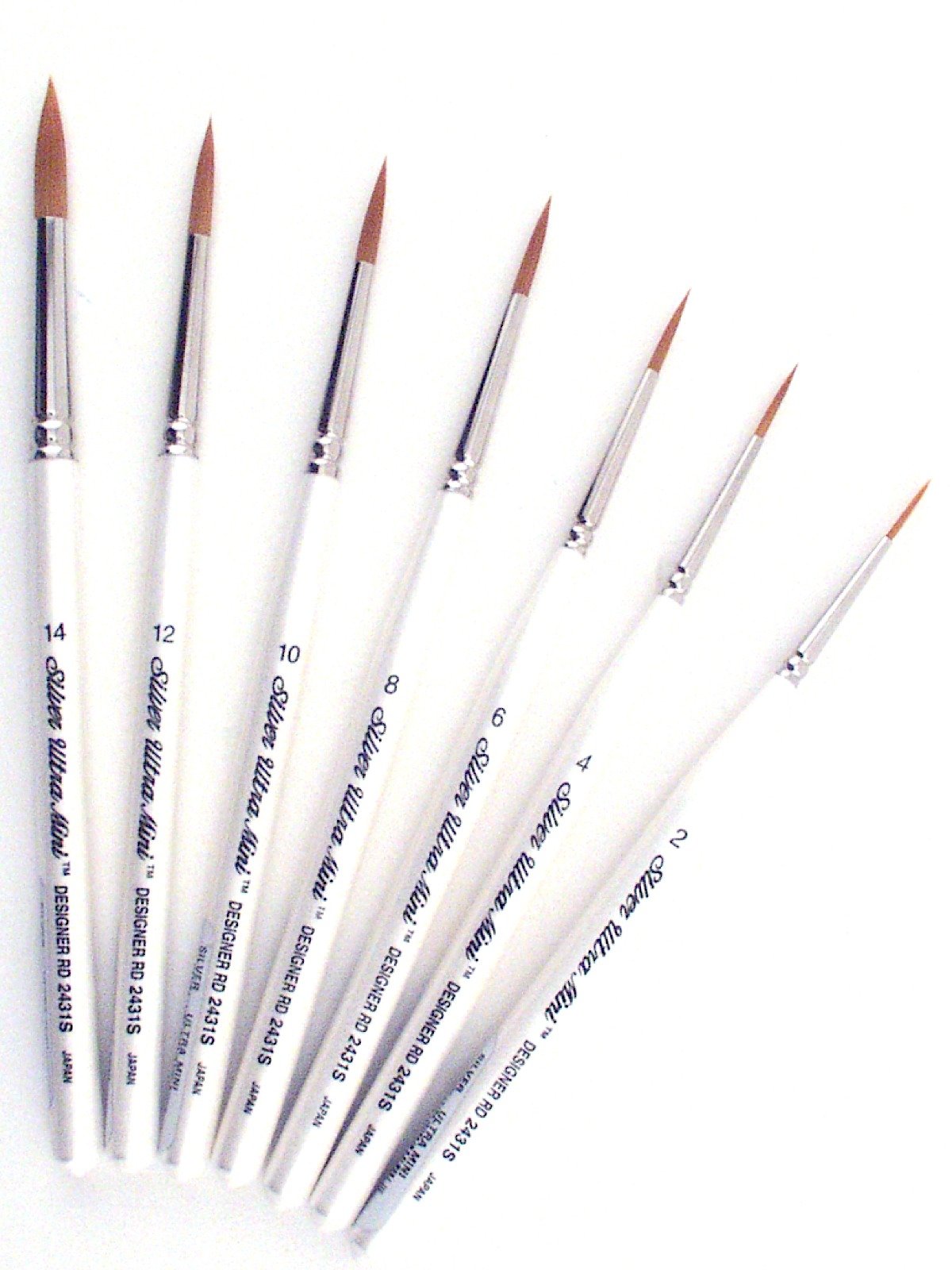 Size 15/0 Silver Brush 2411S-15/0 Ultra Mini Short Handle Golden Taklon Brush One Stroke 