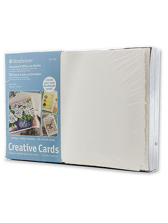 Strathmore - Blank Greeting Cards with Envelopes - Fluorescent White With Same Deckle, Pack of 50