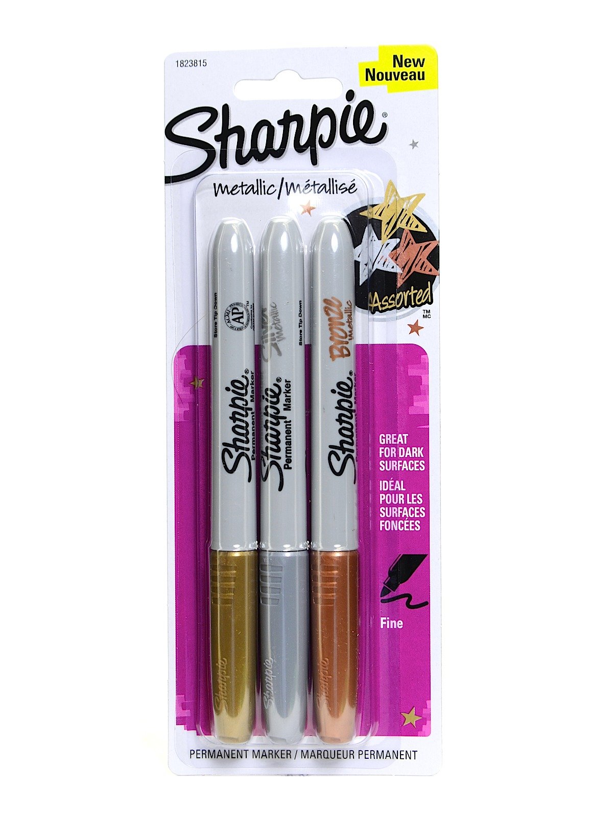 Lot Of 3 Metallic Glass Markers Fine Point Permanent Sharpie: Gold Silver  Bronze