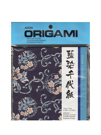 Aitoh - Origami Paper - 6 in. x 6 in., Aizome Chiyogami, 8 Sheets