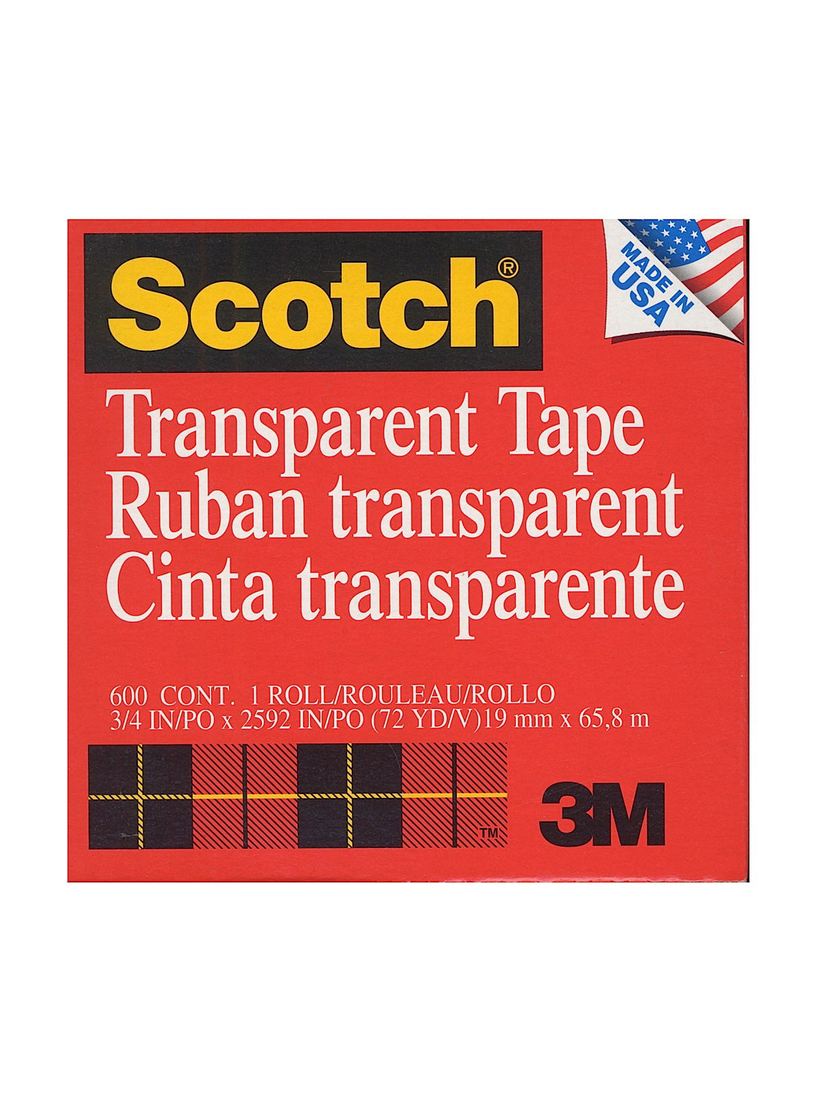 3M 600 Scotch® Transparent Tape - 1 x 72 yds