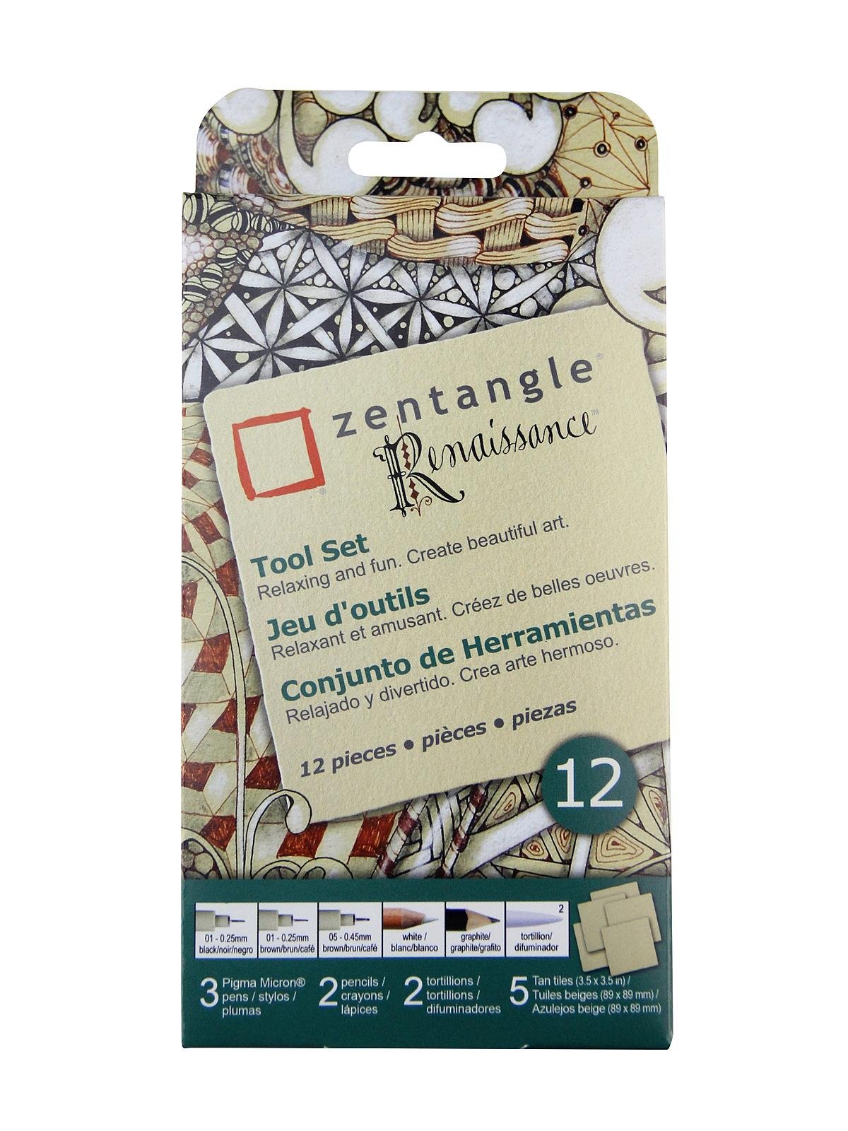 Zentangle Paper Tile and Pen Set - Square White - 12 - Retail / Single