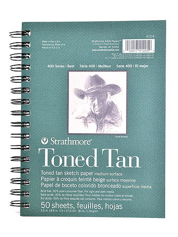 Strathmore - 400 Series Toned Sketch Paper Pads (Wirebound) - Tan, 5.5 in. x 8.5 in., 50 Sheets