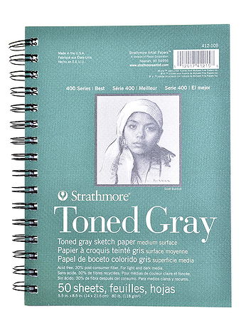 Strathmore - 400 Series Toned Sketch Paper Pads (Wirebound) - Gray, 5.5 in. x 8.5 in., 50 Sheets