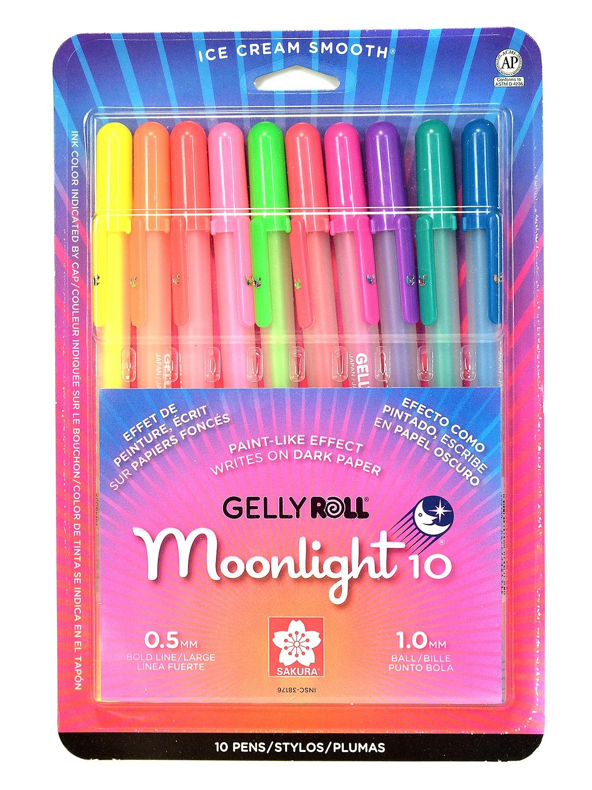 Jelly Roll Roller Moonlight Gel Pens - Colored Ink Colors - 10