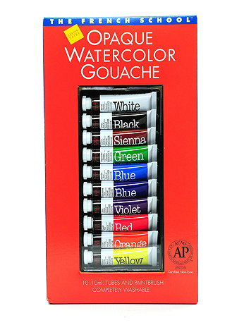 Savoir-Faire - The French School Opaque Watercolor Gouache Tube Sets - Set of 10 in Case With Brush