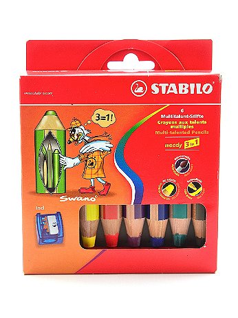 Stabilo - Woody 3 in 1 Pencil set of 6 with Sharpener - Set of 6
