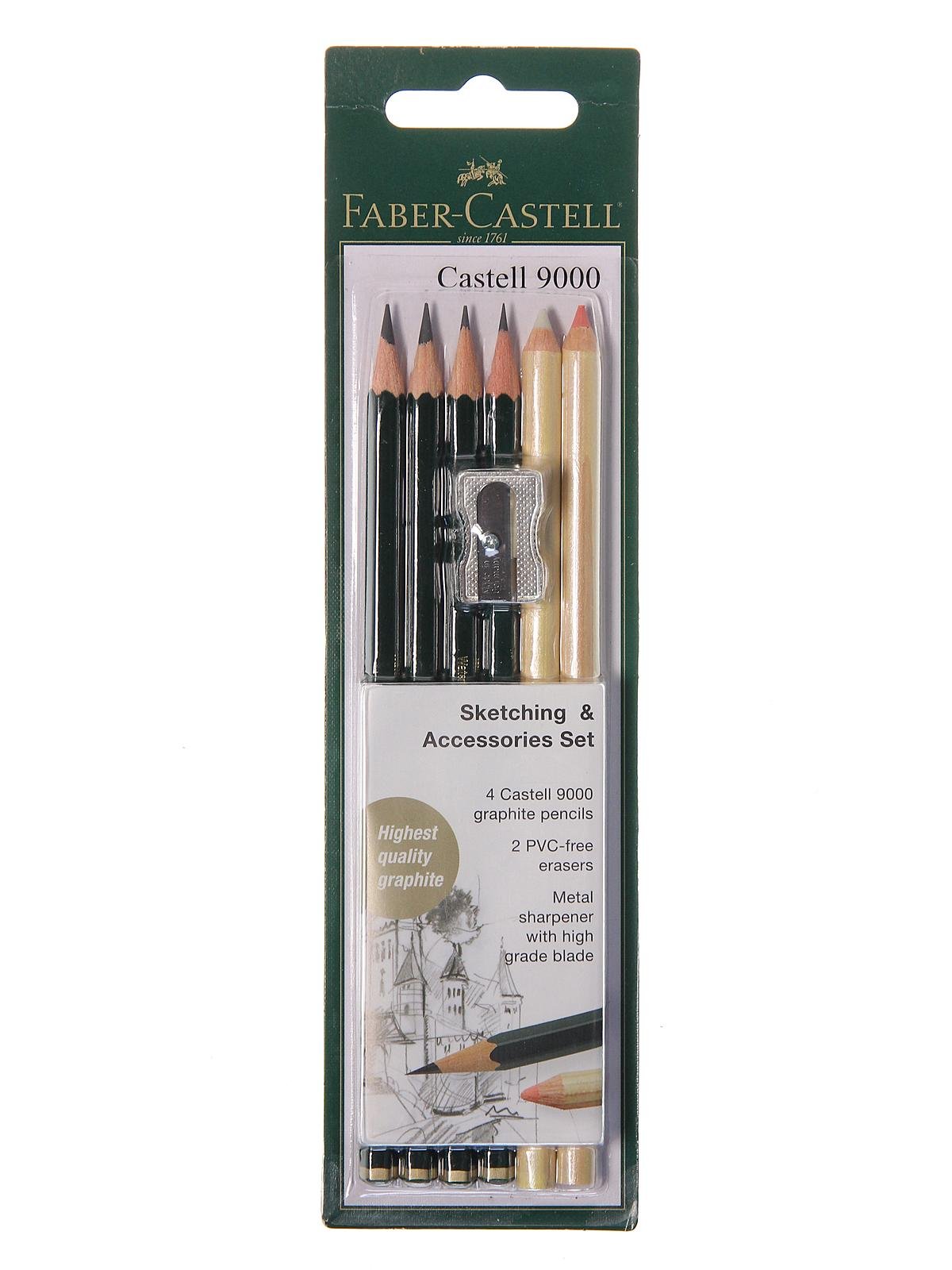 Faber-Castell Sketching and Accessories Set - Castell 9000 Graphite Pencils  and Eraser Pencils - Art Pencils for Drawing and Shading