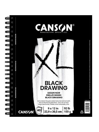 Canson - XL Black Drawing Pad - 9 in. x 12 in., 40 Sheets, Side Wire