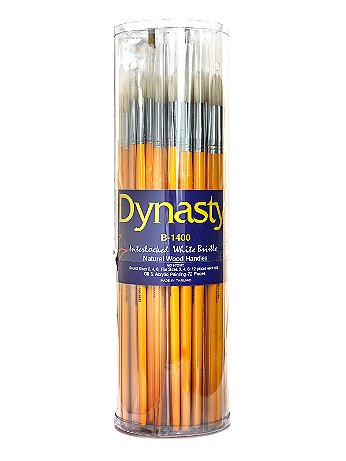 Dynasty - B-1400 Interlocked White Bristle Brushes in Canister - Canister of 72