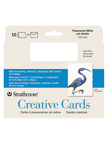 Strathmore - Blank Greeting Cards with Envelopes - Fluorescent White With Same Deckle, Pack of 10