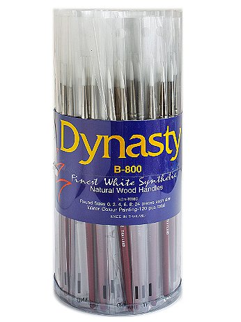 Dynasty - B-800 Finest White Synthetic Round Brushes in Canister - Canister of 120
