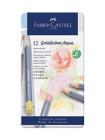 Faber-Castell - Goldfaber Aqua Watercolor Pencil Tin Sets - Set of 12 Pastel Colors