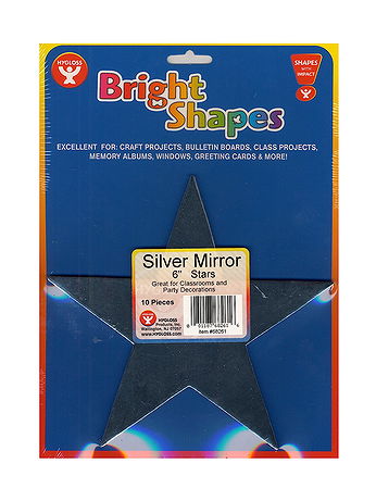 Hygloss - Bright Shape Cut Outs - Stars, 6 in., Silver Mirror