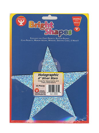 Hygloss - Bright Shape Cut Outs - Stars, 6 in., Holographic Silver