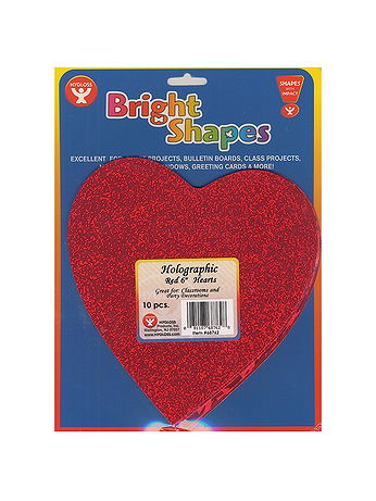 Hygloss - Bright Shape Cut Outs - Hearts, 6 in., Holographic Red