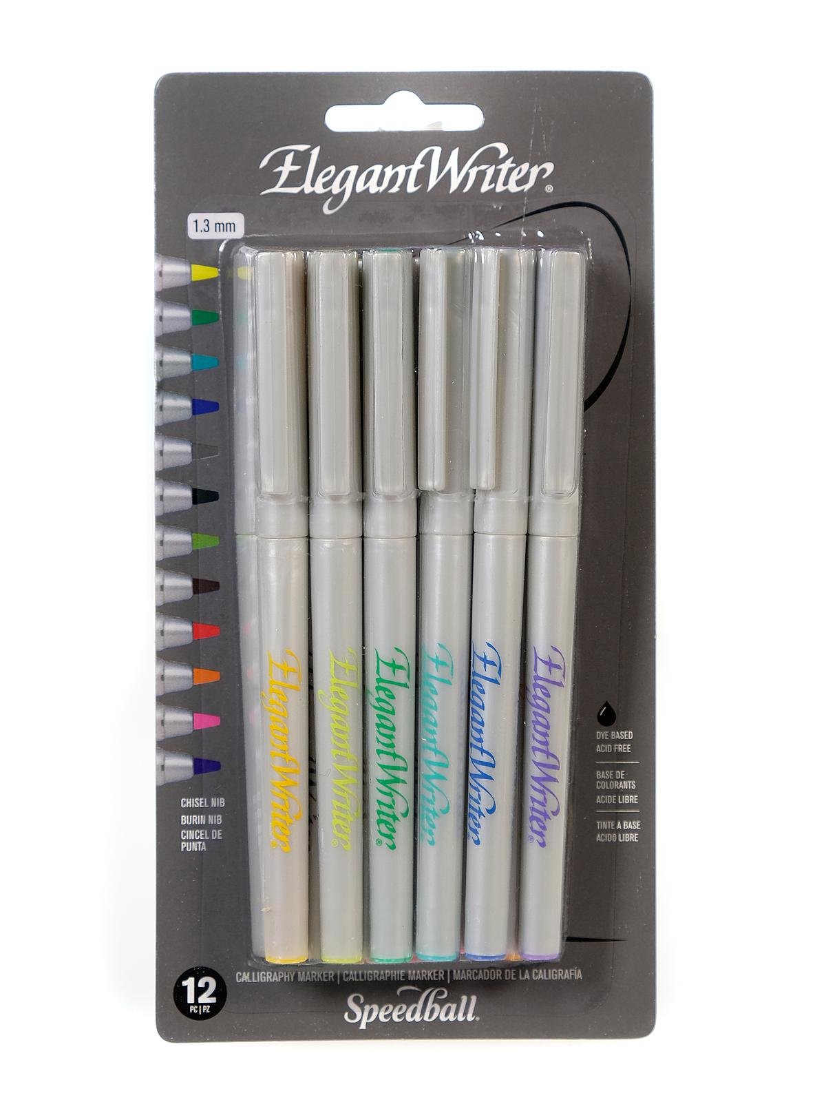  Speedball Elegant Writer Calligraphy 6 Marker Set, Assorted  Colors, 3.0 mm Chisel Nib Tip Pens for Drawing, Journaling, and Scrapbooking