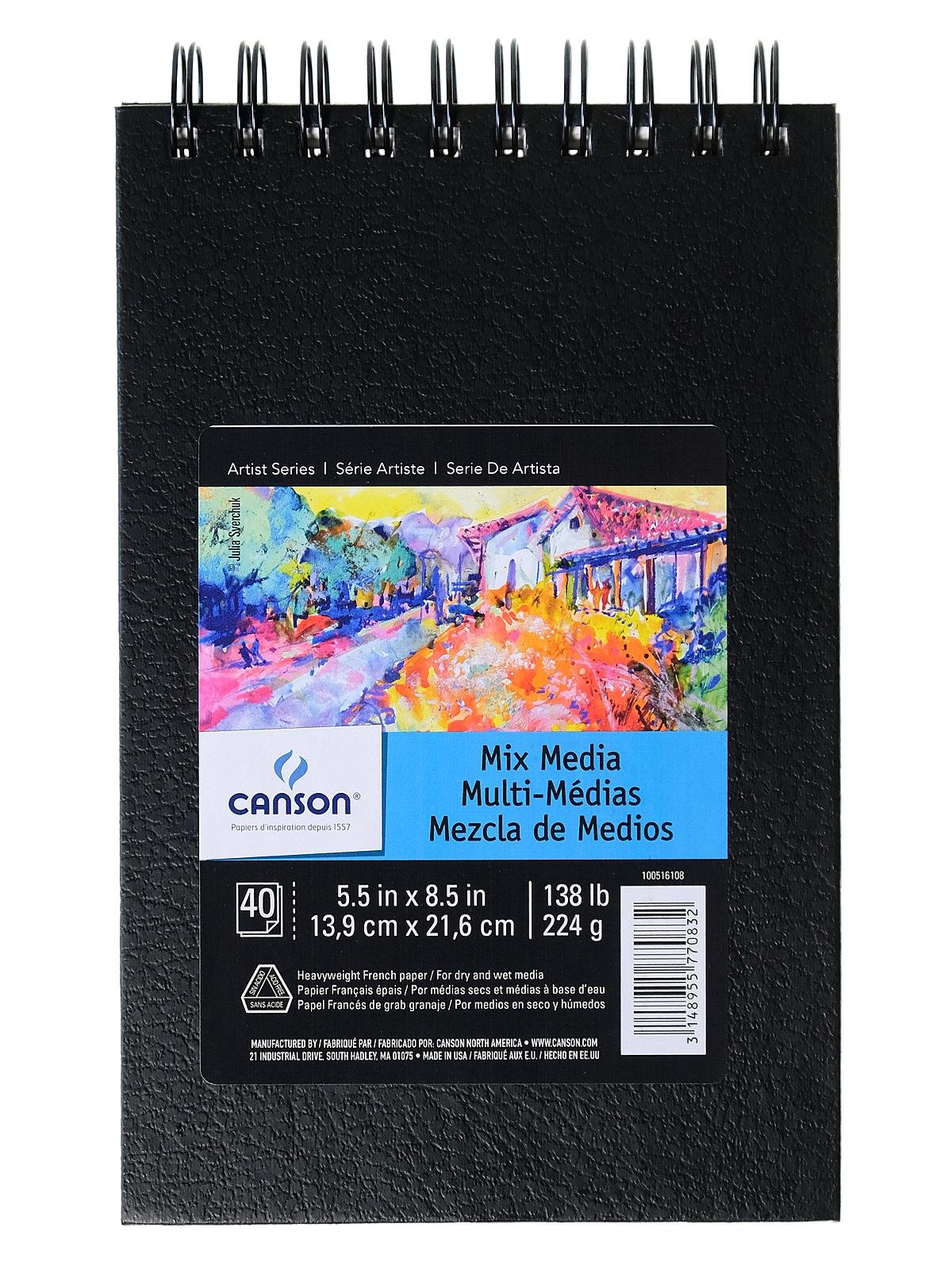 40 Sheets 138 Pound Double Sided Fine and Medium Texture Side Wire Bound New Heavyweight French Paper 7 x 10 Inch Canson Mix Media Art Book 