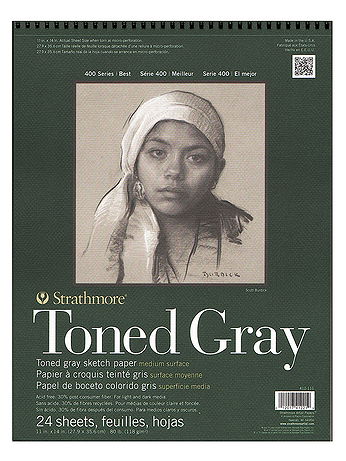 Strathmore - 400 Series Toned Sketch Paper Pads (Wirebound) - Gray, 11 in. x 14 in., 24 Sheets