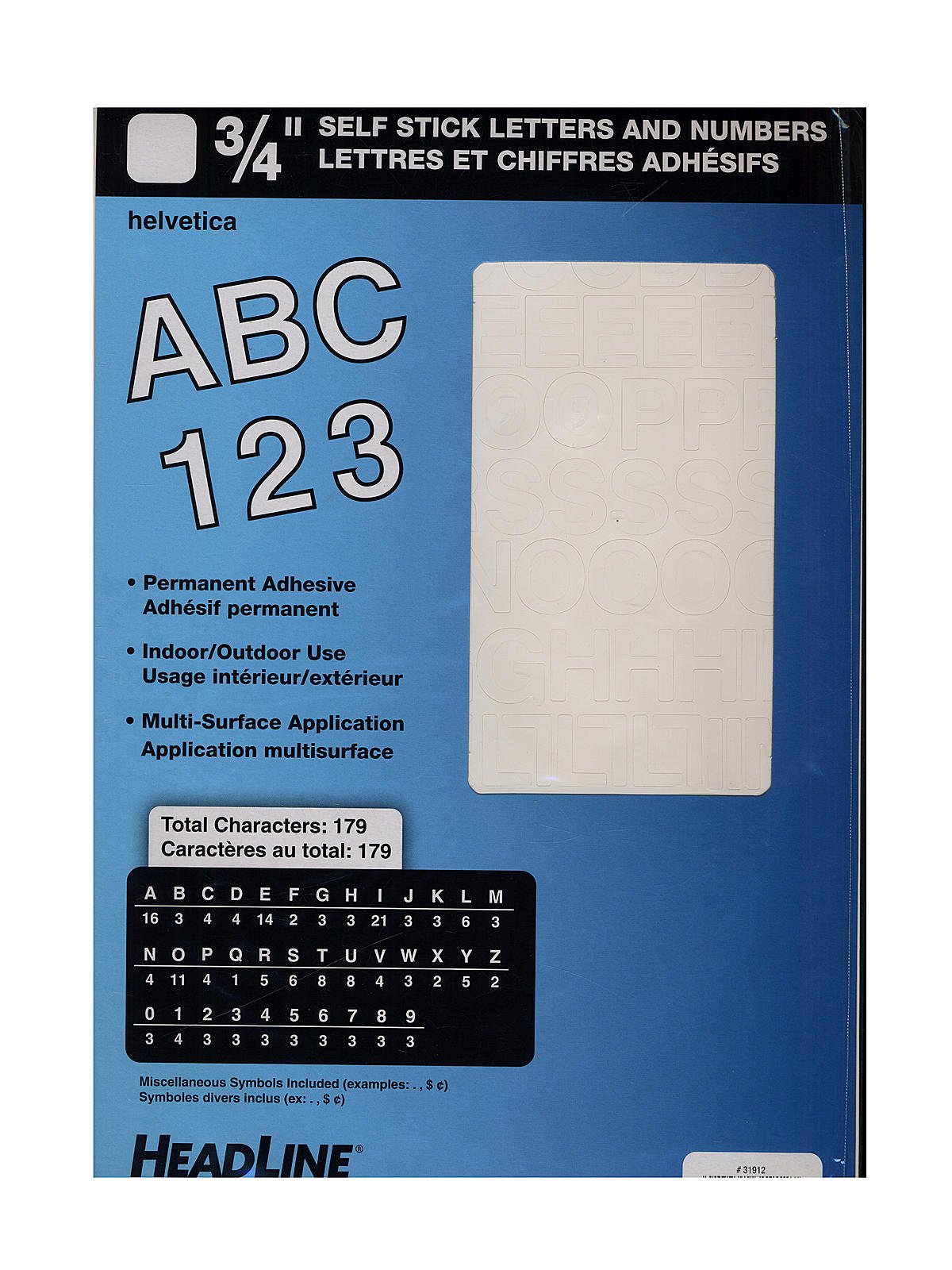 Headline Sign 31912 Stick-On Vinyl Letters and Numbers White 3/4-Inch 