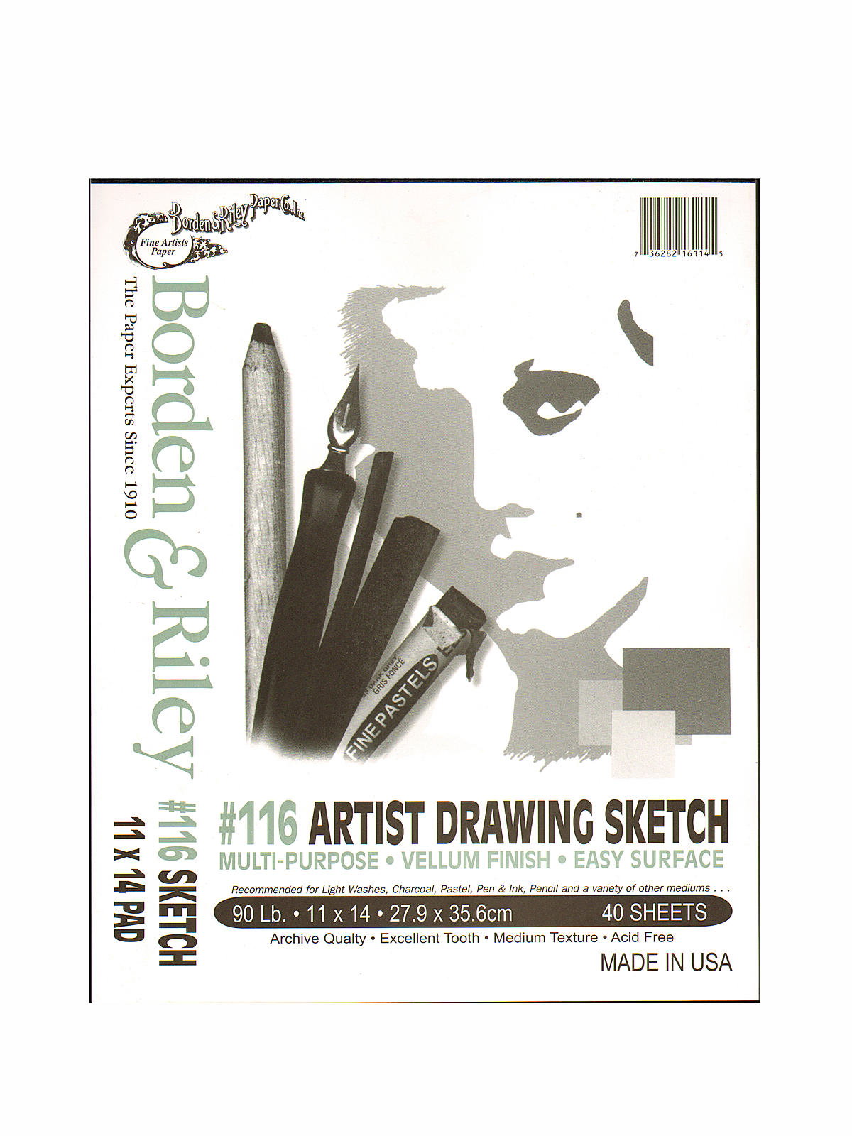 Borden & Riley #116 Artist Sketch Vellum Pad, 40 Sheets, 18 inch x 24 inch