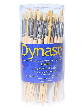 Dynasty - B-200 Fine White Bristle Brushes in Canister - Canister of 72
