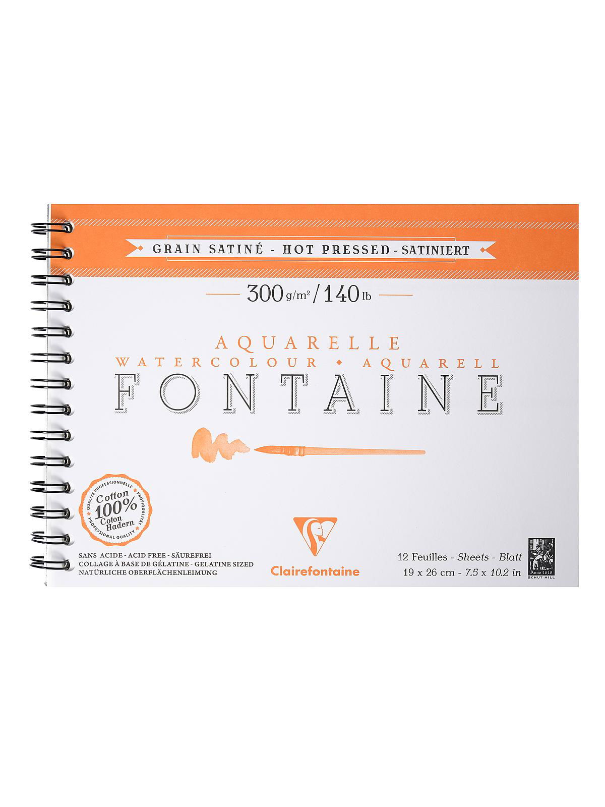 Clairefontaine Fontaine Cold Pressed Watercolour Pad, Wirebound, 300 G, 12 x 18 cm, 12 Sheets