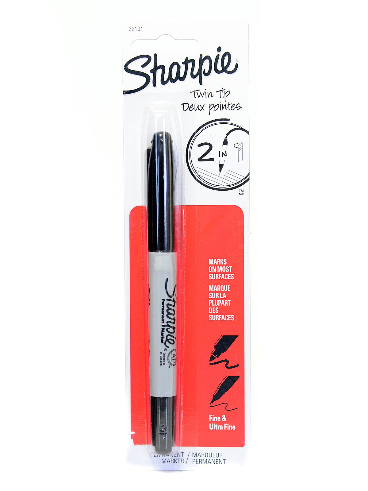 Sharpie - Permanent Marker: Black, AP Non-Toxic, Twin Tip Fine