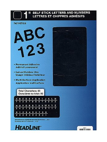 HeadLine - Black Vinyl Stick-On Letters or Numbers - 1 in., Helvetica, Capitals And Numbers