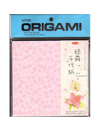 Aitoh - Origami Paper - 5 7/8 in. x 5 7/8 in., Kira Chiyogami Plum Leaves, 12 Sheets