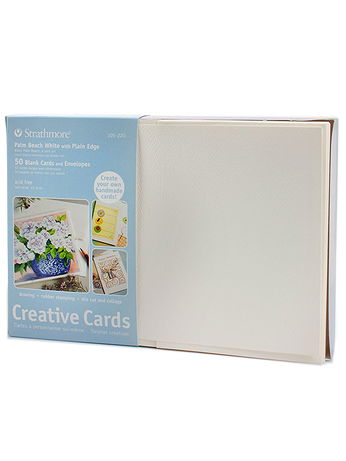 Strathmore - Blank Greeting Cards with Envelopes - Palm Beach White With no Deckle, Pack of 50