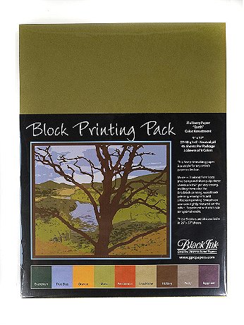 Black Ink - Thai Mulberry Block Printing Paper Packs - Assorted Earth Tone Colors, 9 in. x 12 in., 45 Sheets