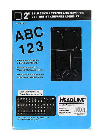 HeadLine - Black Vinyl Stick-On Letters or Numbers - 2 in., Helvetica, Capitals