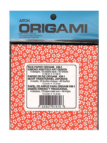 Aitoh - Origami Paper - 4 1/2 in. x 4 1/2 in., Kimono And Folk Art Washi, 40 Sheets