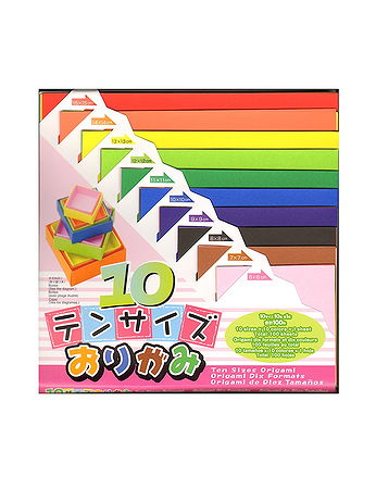 Aitoh - Origami Paper - 10 Assorted Sizes, 10 Assorted Solid Colors, 100 Sheets