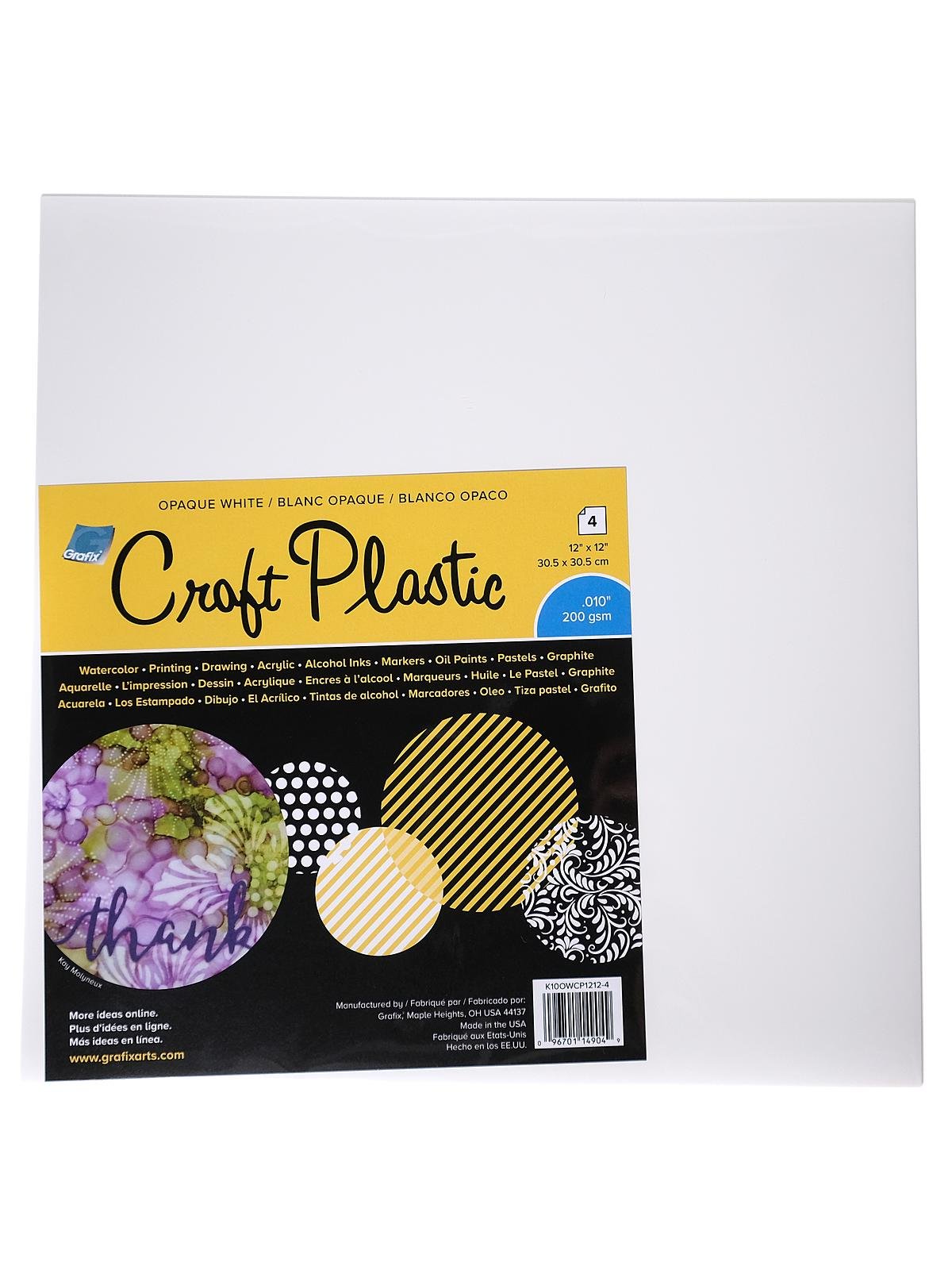 Grafix Craft Plastic Sheets 12x12 4/Pkg - Opaque White .010