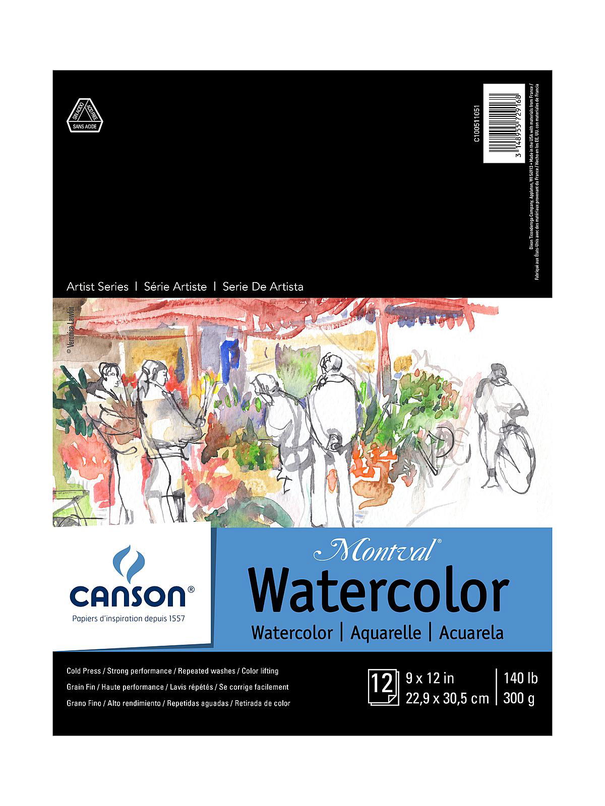  Canson Artist Series Montval Watercolor Cards with Envelopes,  5x7 inches, 6 Cards (140lb/300g) - Artist Paper for Adults and Students